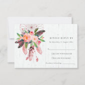 BOHO WOOD BLUSH DREAM CATCHER FLORAL WEDDING RSVP KAARTJE (Voorkant)