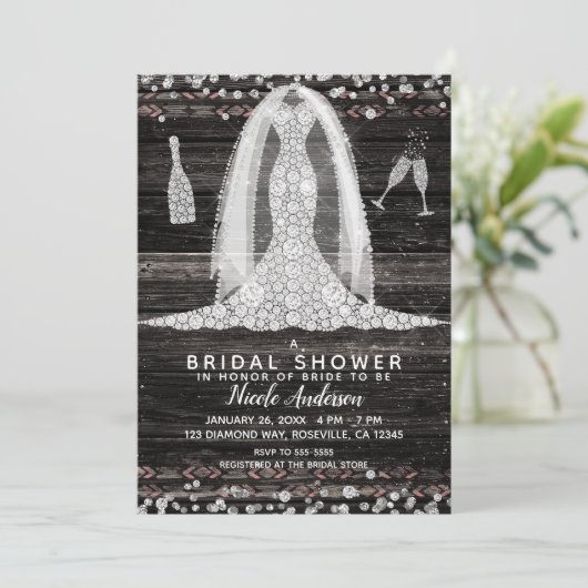 Boho Wood Chic Diamond Trouwjurk Vrijgezellenfeest Kaart (Staand voorkant)