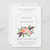 BOHO WOOD FEATHER BLUSH FLORAL WREATDING WEDDING KAART (Voorkant)
