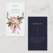 BOHO WOOD FLORAL FLOTHER ANTLER WEDDING DANK JE VISITEKAARTJE (Voorkant / Achterkant)