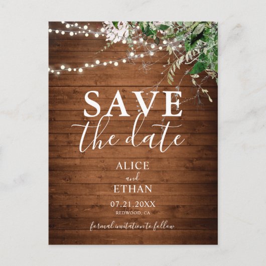 Boho Wood Greenery Script Wedding Save the Date Aankondigingskaart (Voorkant)