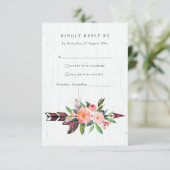 BOHO WOOD LAND BLUSH ARROW FLORAL WEDDING RSVP (Staand voorkant)