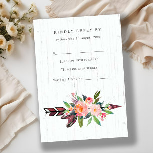 BOHO WOOD LAND BLUSH ARROW FLORAL WEDDING RSVP KAARTJE