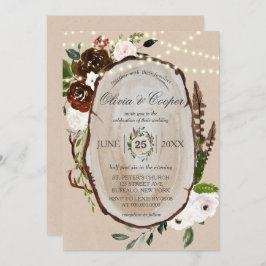 Boho Wood Slice Feather Marsala Floral Wedding in Kaart