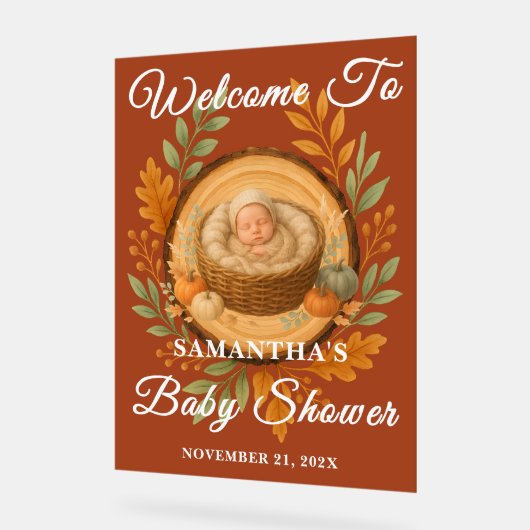 Boho Wood Slice Herfst Baby shower Welkom Acryl Bord (Hoek)