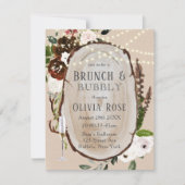Boho Wood Slice Marsala Brunch & Bubble Invitation Kaart (Voorkant)