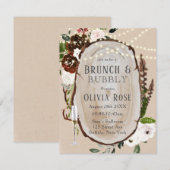 Boho Wood Slice Marsala Brunch & Bubble Invitation Kaart (Voorkant / Achterkant)