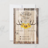 Boho Wood Sunflower Antlers Rustige RSVP-kaart RSVP Kaartje (Voorkant)