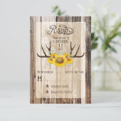 Boho Wood Sunflower Antlers Rustige RSVP-kaart RSVP Kaartje (Staand voorkant)