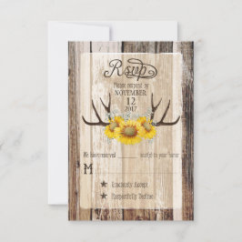 Boho Wood Sunflower Antlers Rustige RSVP-kaart RSVP Kaartje