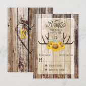 Boho Wood Sunflower Antlers Rustige RSVP-kaart RSVP Kaartje (Voorkant / Achterkant)