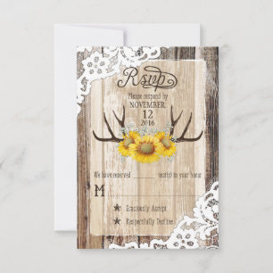 Boho Wood Zonnebloem gewei Kant Rustieke RSVP-kaar RSVP Kaartje