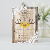 Boho Wood Zonnebloem gewei Kant Rustieke RSVP-kaar RSVP Kaartje (Staand voorkant)