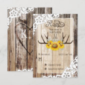 Boho Wood Zonnebloem gewei Kant Rustieke RSVP-kaar RSVP Kaartje (Voorkant / Achterkant)