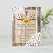 Boho Wood Zonnebloem gewei Lace Rustieke bruiloft Kaart (Staand voorkant)