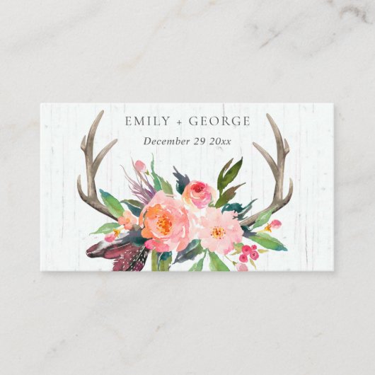 BOHO WOODEN BLUSH ANTLER FLORAL WEDDING WEBSITE VISITEKAARTJE (Voorkant)