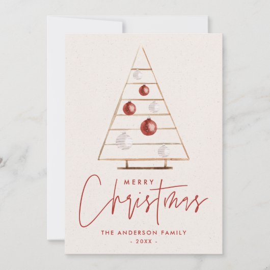 Boho Wooden kerstboom, niet-foto Feestdagenkaart (Voorkant)