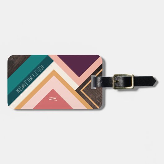 Boho Woodgrain Modern Retro Geometric Abstraction Bagagelabel (Voorkant horizontaal)