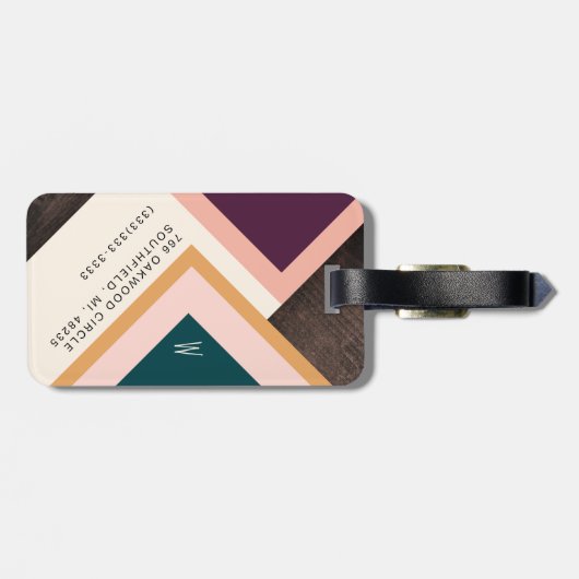 Boho Woodgrain Modern Retro Geometric Abstraction Bagagelabel (Achterkant horizontaal)
