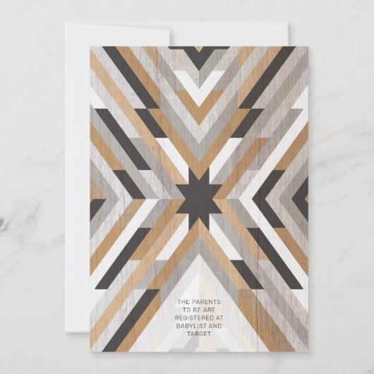 Boho Woodgrain Neutral Baby shower Invitation Kaart (Achterkant)