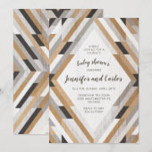 Boho Woodgrain Neutral Baby shower Invitation Kaart (Voorkant / Achterkant)