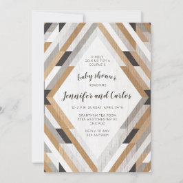 Boho Woodgrain Neutral Baby shower Invitation Kaart