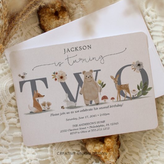 Boho Woodland 2e verjaardag uitnodigen tweede verj Kaart