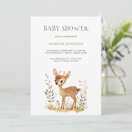 Boho Woodland Animal Baby shower Invitation Kaart (Staand voorkant)