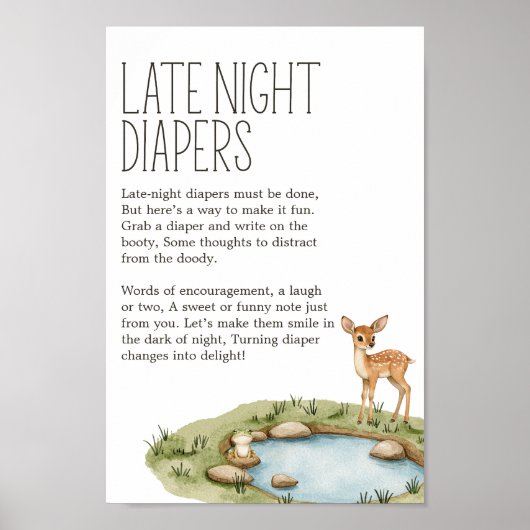 Boho Woodland Animal Baby shower Late Night Luier Poster (Voorkant)