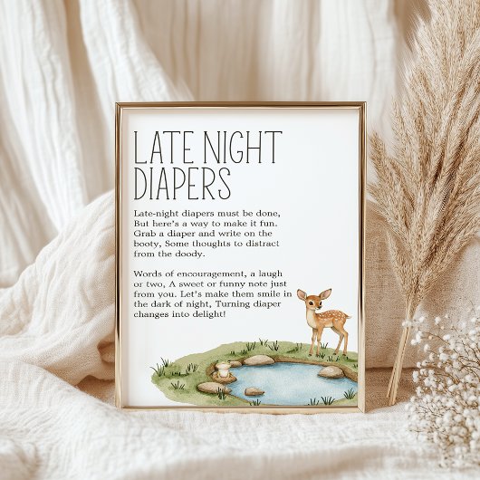 Boho Woodland Animal Baby shower Late Night Luier Poster