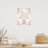 Boho Woodland Animal Blush Floral Monogram Nursery Poster (Keuken)