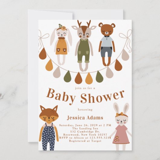 Boho Woodland Animal Gender Neutral Baby shower Kaart (Voorkant)