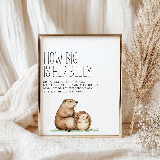 Boho Woodland Animals Baby shower Belly Game Sign Poster