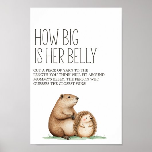 Boho Woodland Animals Baby shower Belly Game Sign Poster (Voorkant)