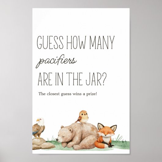 Boho Woodland Animals Baby shower Guess Spelbord Poster (Voorkant)