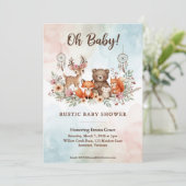 Boho Woodland Animals Baby Shower Invitation Kaart (Staand voorkant)