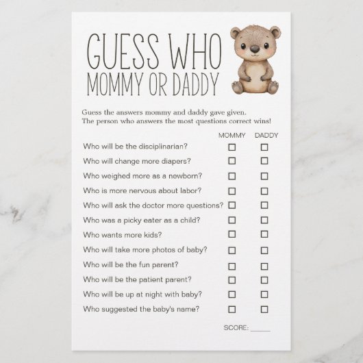 Boho Woodland Animals Baby shower Mama Daddy Game Flyer (Voorkant)