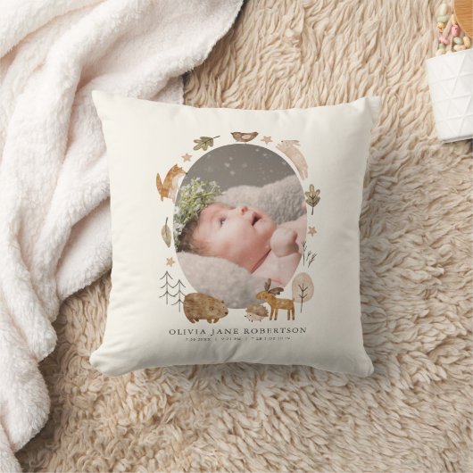 Boho Woodland Animals Baby Stats Foto Kussen (Deken)
