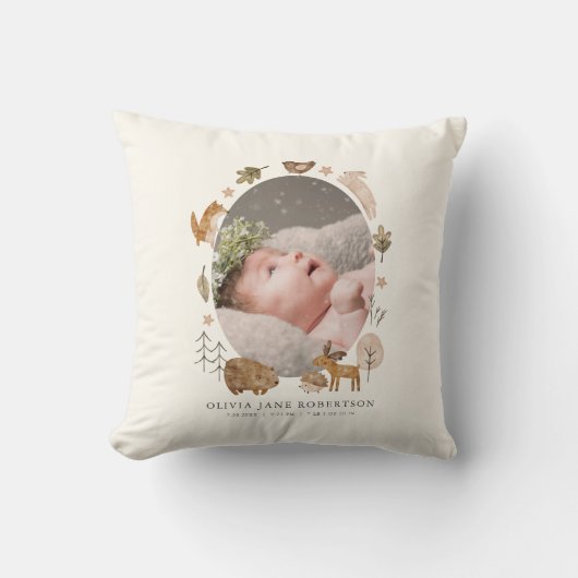 Boho Woodland Animals Baby Stats Foto Kussen (Voorkant)