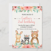 Boho Woodland Animals Birthday Invitation Kaart (Voorkant)