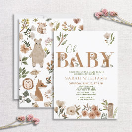 Boho Woodland Animals Brown Oh Baby shower Kaart