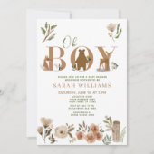 Boho Woodland Animals Brown Oh Boy Baby shower Kaart (Voorkant)