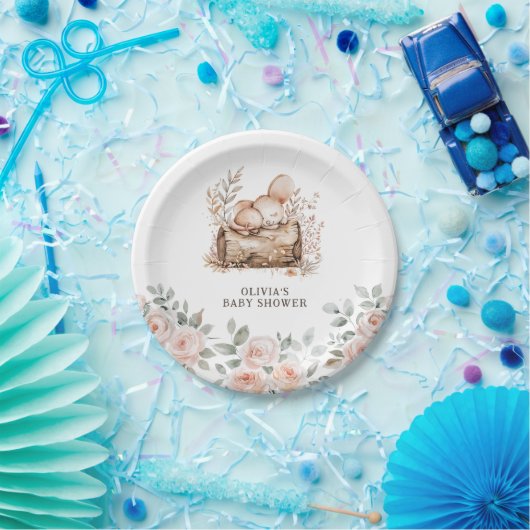 Boho Woodland Animals & Floral Baby shower Papieren Bordje (Feest)