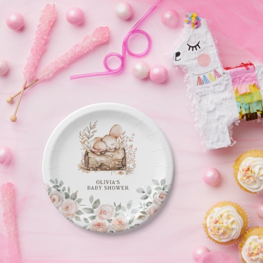 Boho Woodland Animals & Floral Baby shower Papieren Bordje (Feest)