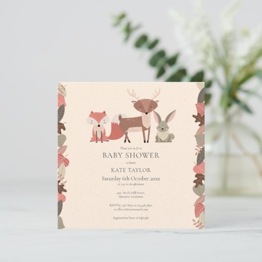 Boho Woodland Animals Forest Baby shower Kaart (Staand voorkant)