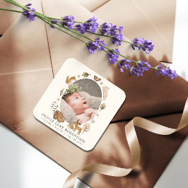 Boho Woodland Animals Fotoaankondiging Vierkante Sticker