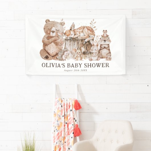 Boho Woodland Animals Genderneutraal Baby shower Spandoek (Insitu)