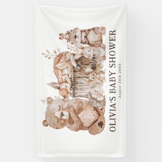 Boho Woodland Animals Genderneutraal Baby shower Spandoek (Verticaal)