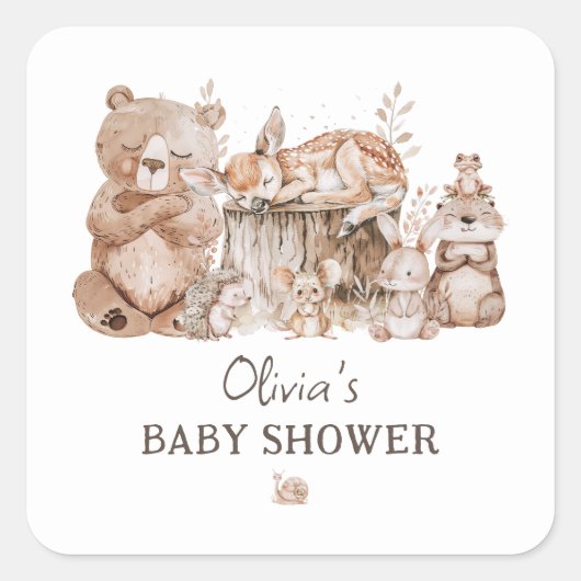 Boho Woodland Animals Genderneutraal Baby shower Vierkante Sticker (Voorkant)