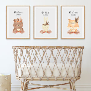 Boho Woodland Animals Gepersonaliseerde Baby kweke Muurkunst Sets